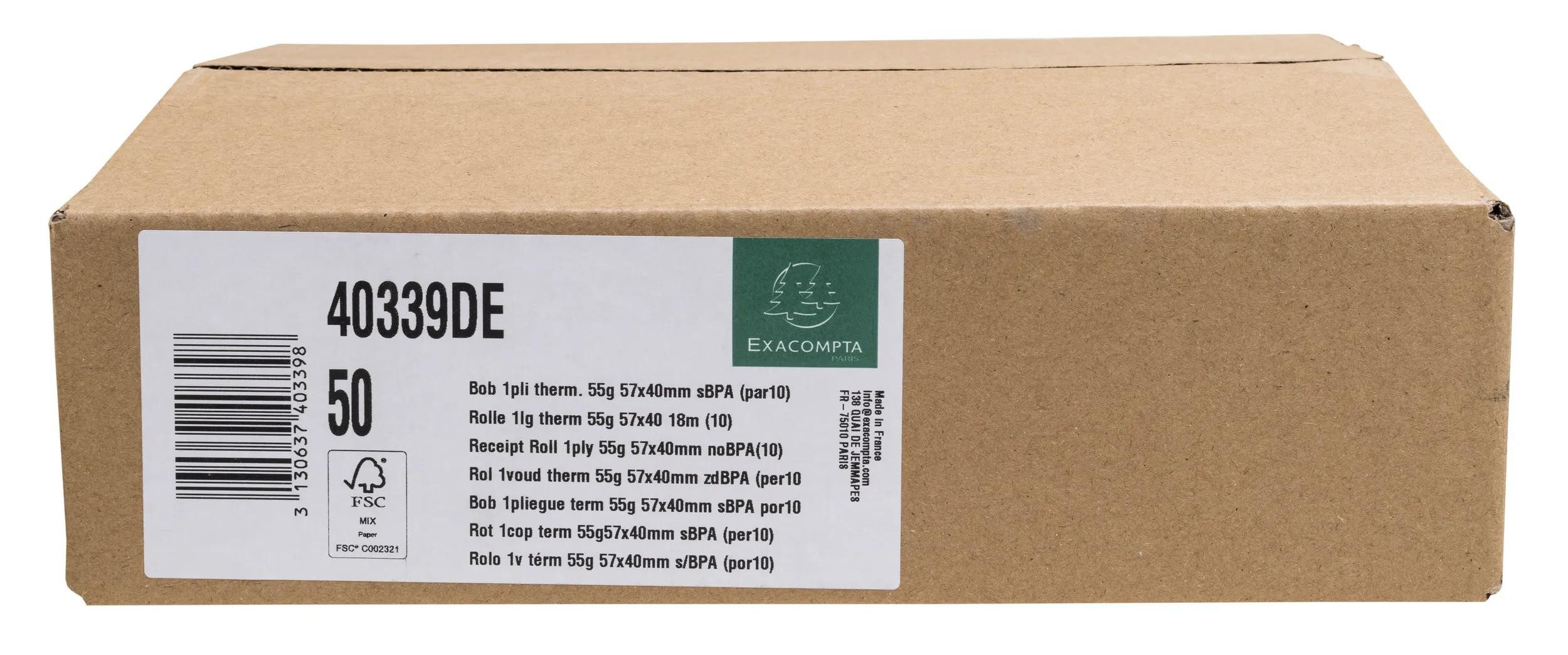 EXACOMPTA Endlospapier 50x Thermorolle 1-lagig Lastschrift 55g/m2 57x40mx12 - 40339DE, Kassenrollen