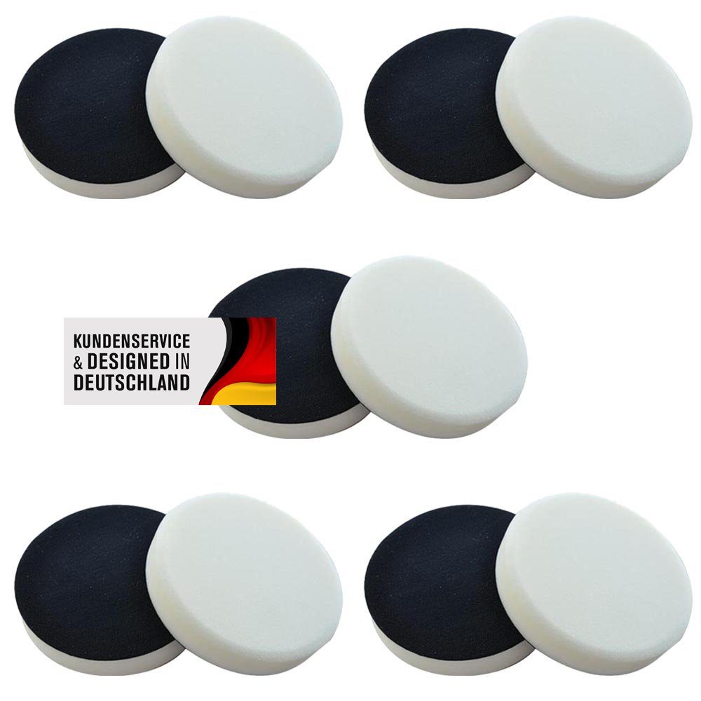 Duke-Handel Polierschwamm Polier-Zubehör Polierpads weiss, 180mm, SOFT, (Set, 10 St., Polierpad mit ⌀ 18cm für Autopolitur), Klett-Aufnahme, Auswaschbar, Reißfest, Microporen