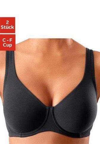 Bügel Basic Baumwolle, petite Stück) Minimizer-BH fleur Dessous aus schwarz+weiß 2 mit (Packung,