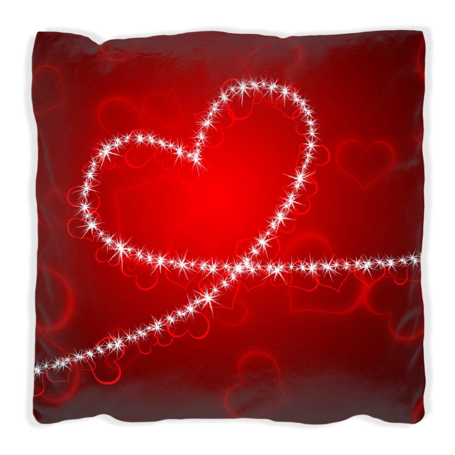 Wallario Dekokissen Leuchtendes Herz handgenäht Hintergrund, rotem vor aus Sternen