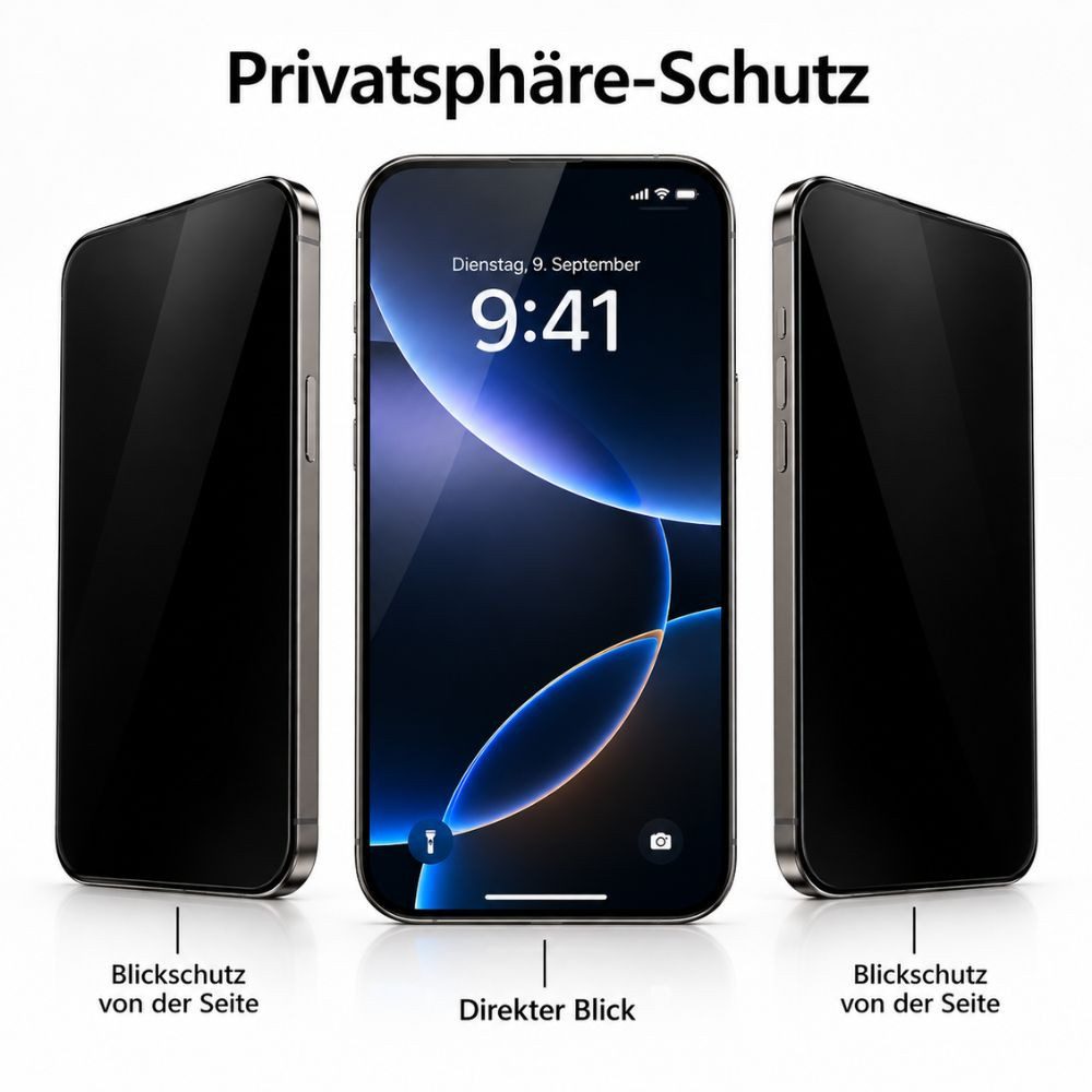 LIVINO Sichtschutzfolie 5x Privacy Panzerglas iPhone 18 Pro Max Sichtschutz Schutzfolie, (5er Panzerglas Set, Displayschutz Zubehör Set), Privacy Sichtschutz, 9 – Bild 2 von 5
