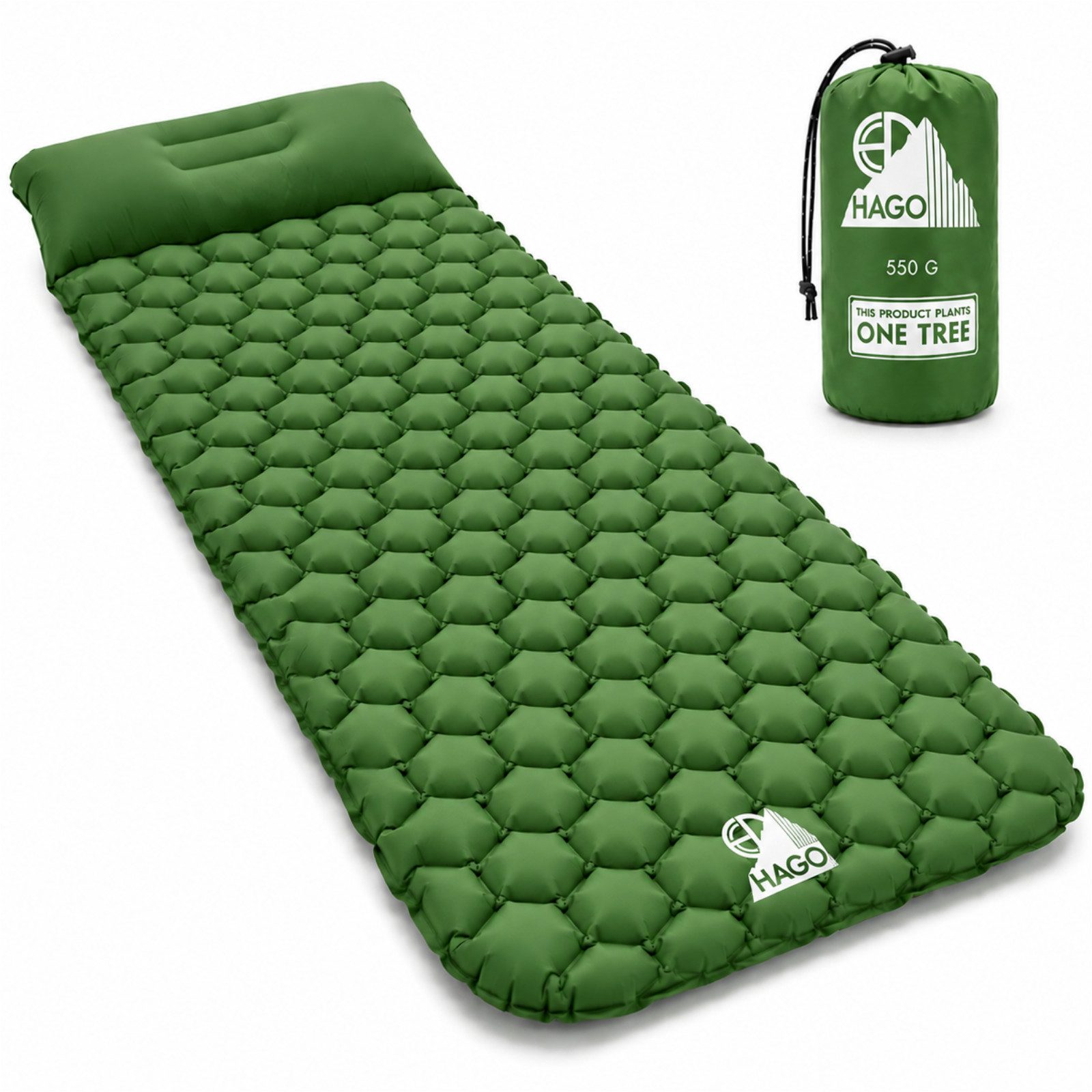 HAGO Isomatte Campingmatte Luftmatratze Trekking Schlafmatte Outdoor Nylon, (1-tlg), Ultraleicht, Kopfkissen, Hexagon-Luftkammern, Doppelventil