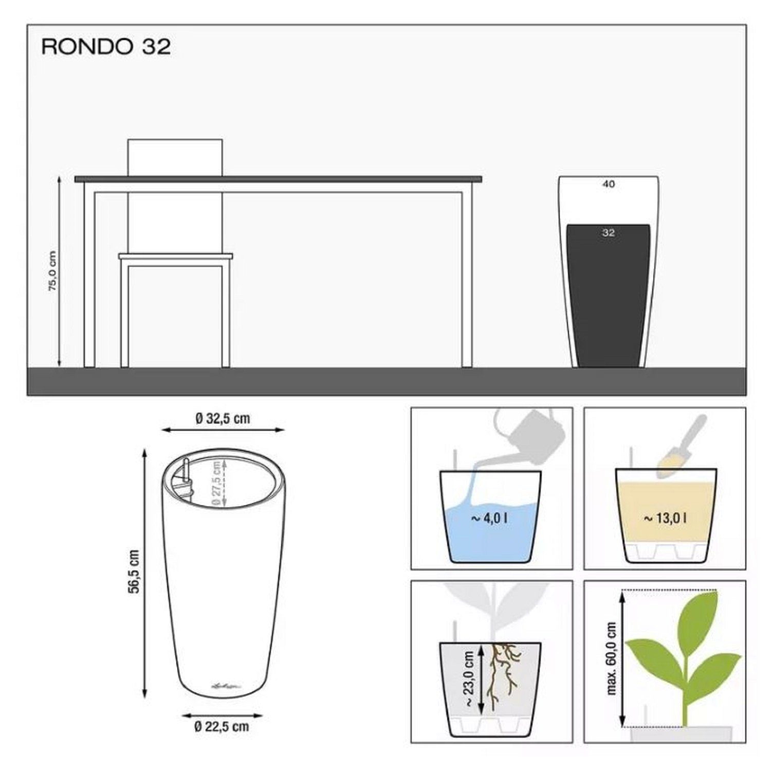 Lechuza® Pflanzkübel Pflanzsäule Rondo Premium 32 weiß matt