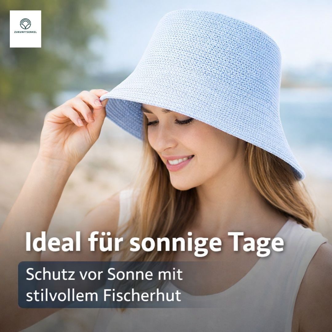 ZUKUNFTSENKEL Fischerhut aus Papierstroh – Leichter Sommerhut mit breiter Krempe (Sonnenschutz, Damen, Herren) Anglerhut Bucket Hat