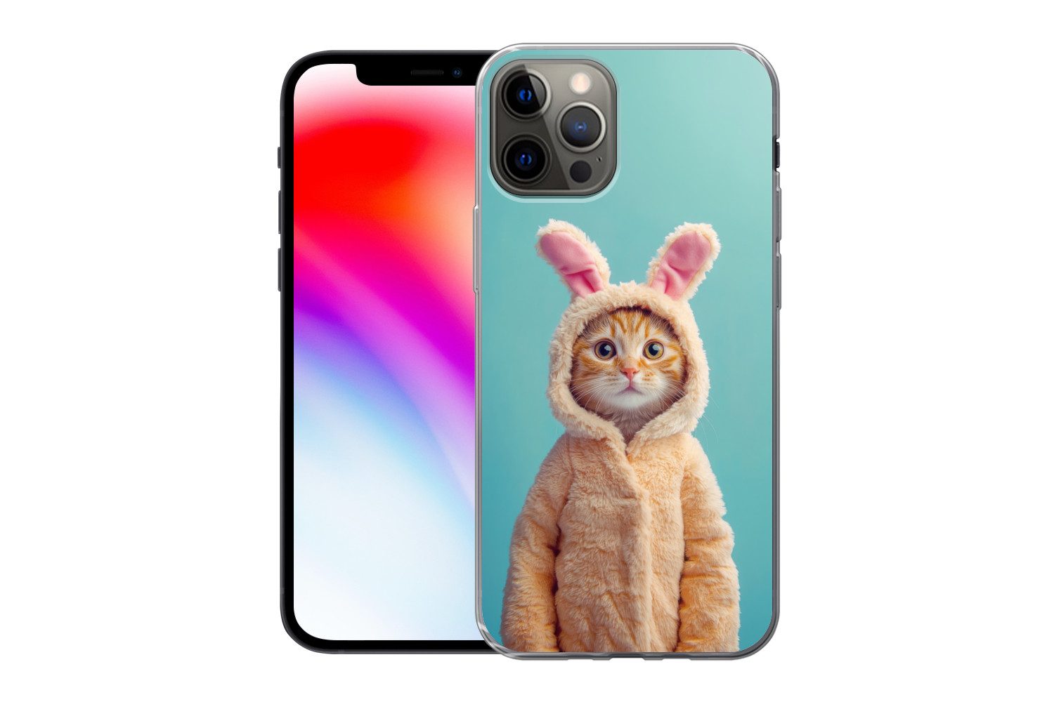 MuchoWow Handyhülle für Apple iPhone 12 Pro Osterhase - Katze - Kostüm, Smartphone-Bumper, Print, Handy Schutzhülle Dünn