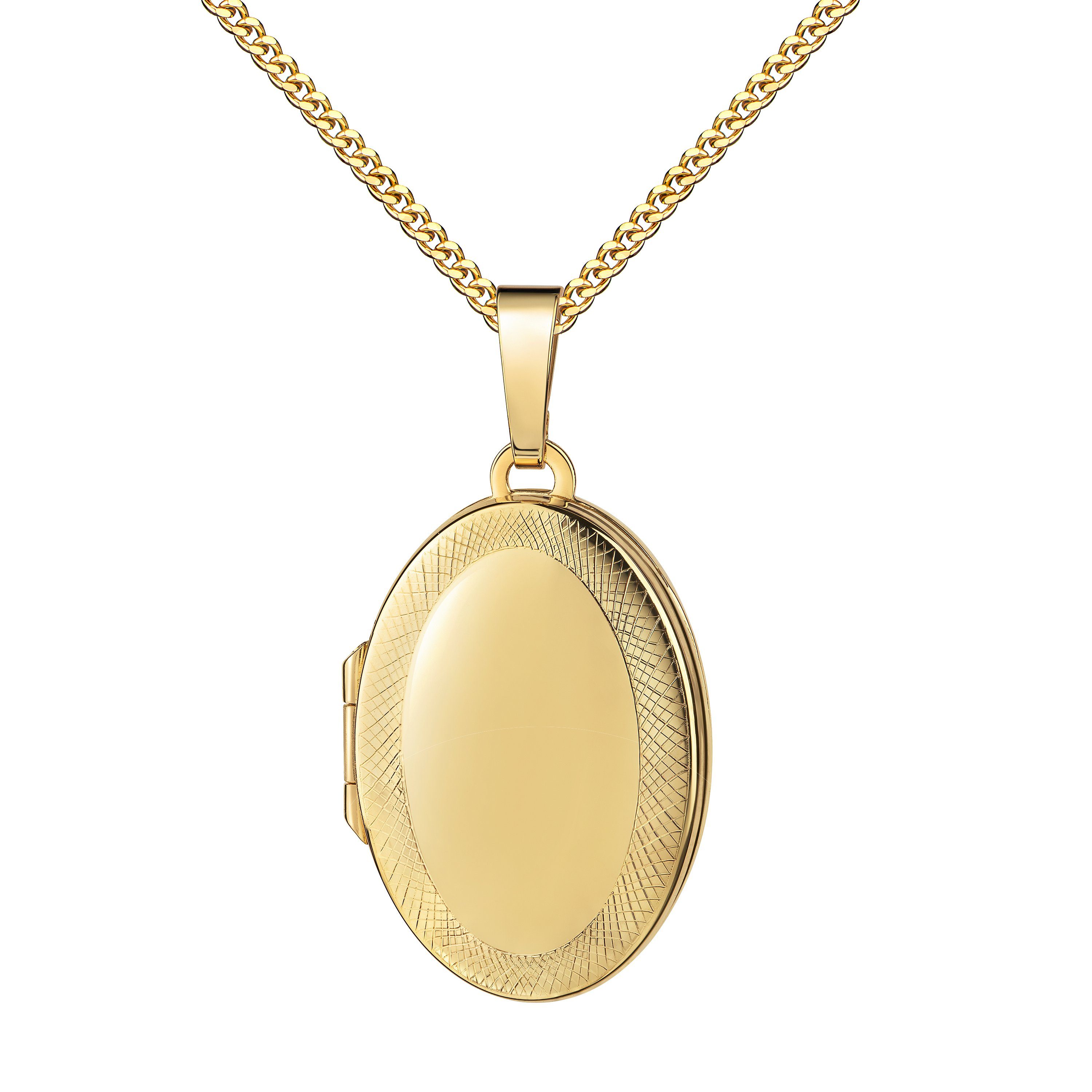 JEVELION Kettenanhänger Medaillonanhänger zum Öffnen oval 333 Gold für 2 Fotos Made in Germany (Bild Amulett, für Damen und Mädchen), Goldmedaillon mit Kette vergoldet - Länge wählbar 36 - 70 cm