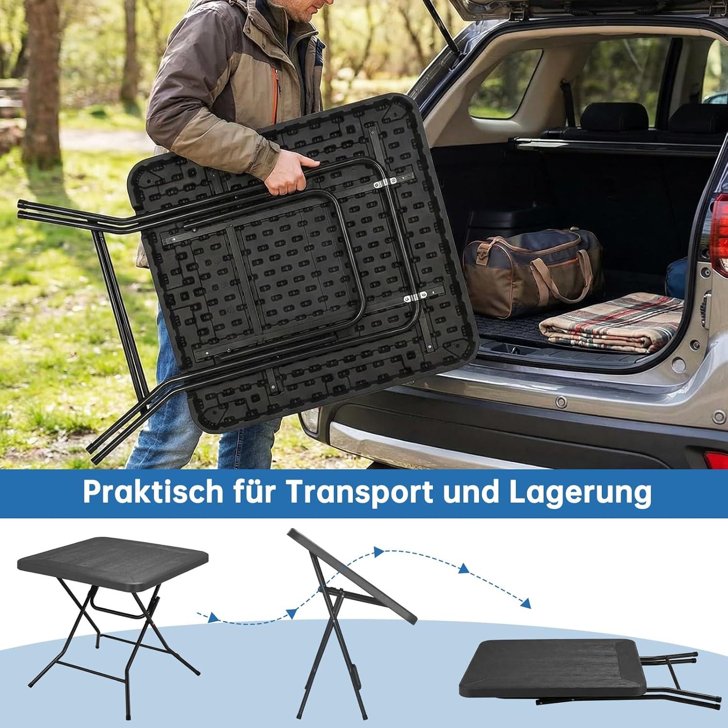 TLGREEN Gartentisch Buffettisch Klappbar 80*80*74cm (Holz-Optik Balkontisch mit Stahlrahmen, Wetterfest Campingtisch, Tragbarer Klein Esstisch), für Garten, Ter – Bild 4 von 5