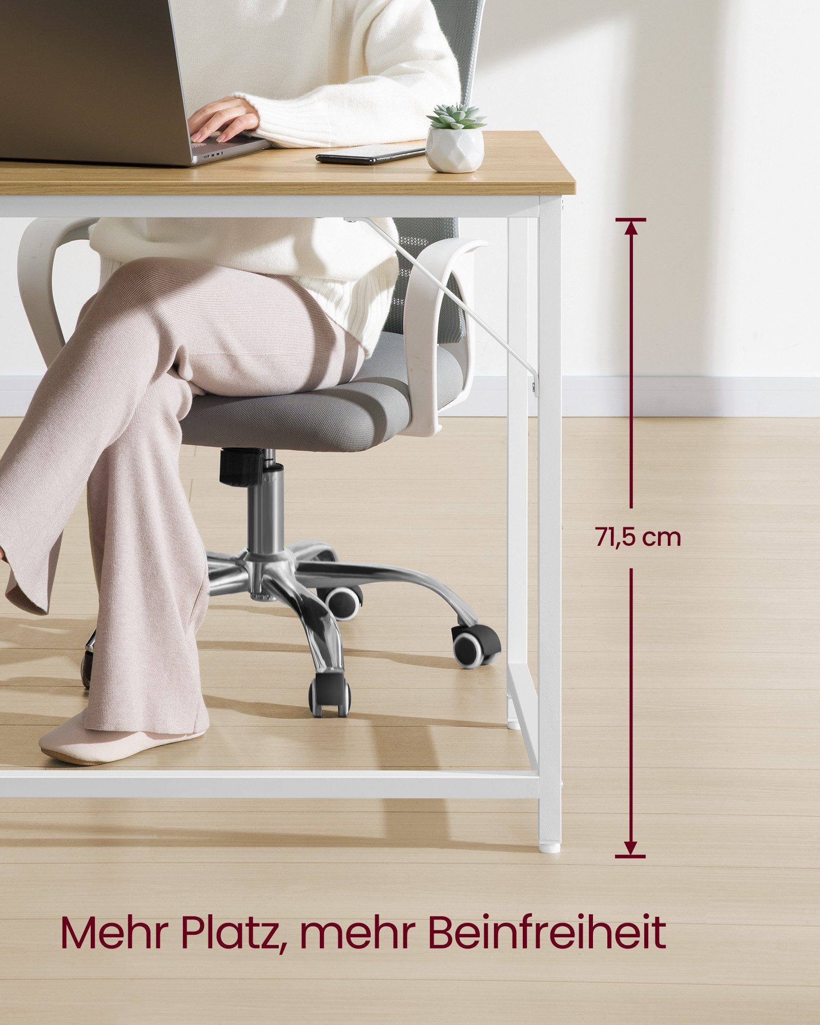 VASAGLE Schreibtisch Computertisch, Bürotisch, 80/100/120/135/160 cm, moderner Stil