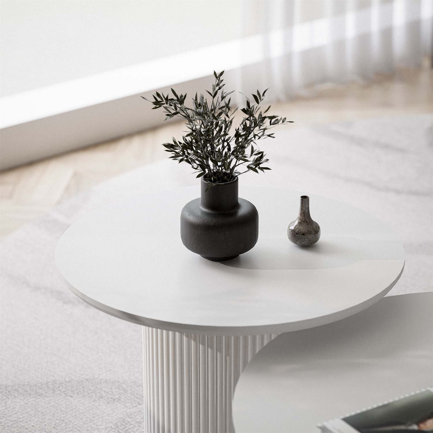 Lookway Couchtisch OVI-Tischset mit geriffelter Basis (2er Set), Durchmesser: ⌀80 cm und ⌀60 cm