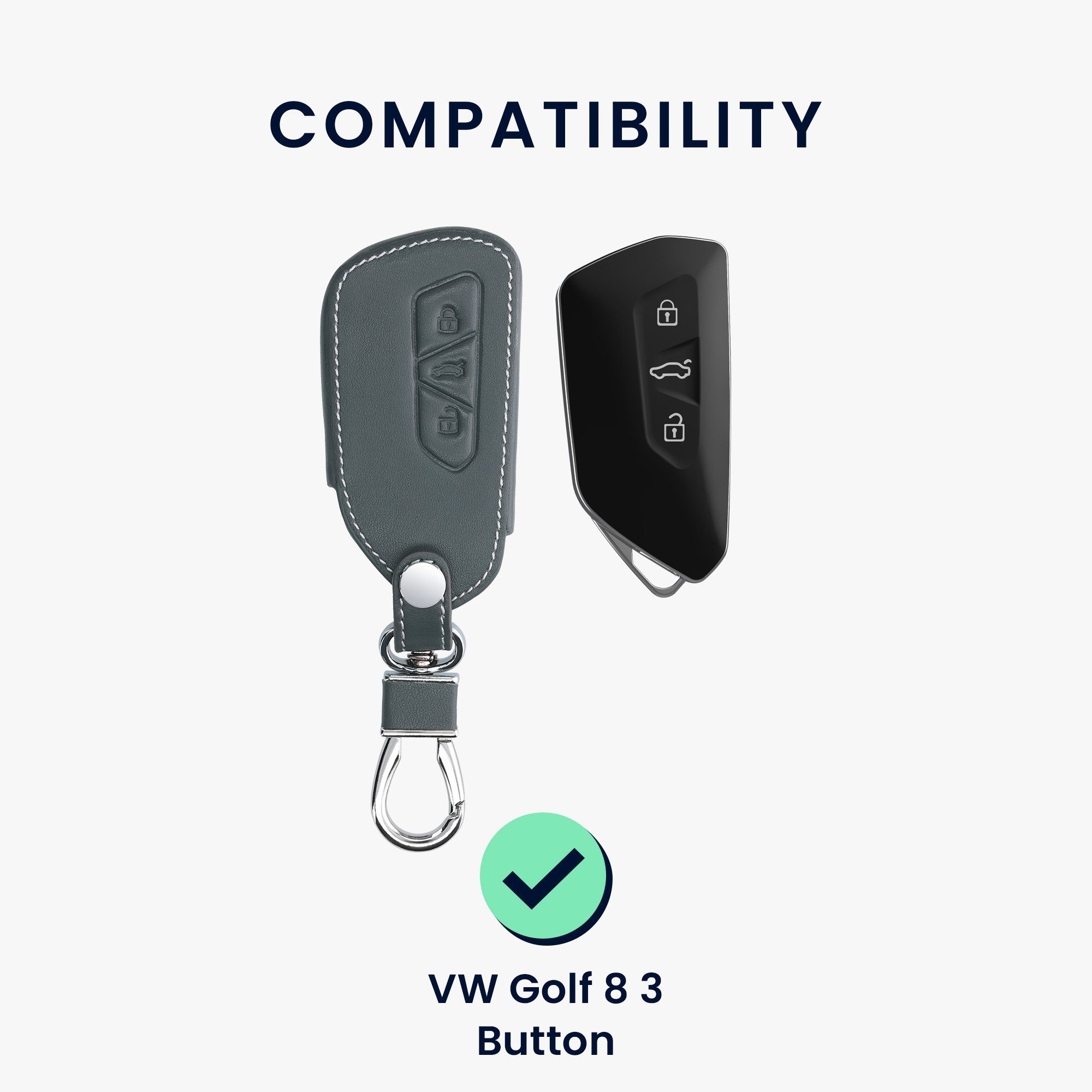 Case für Hülle Autoschlüssel Cover VW Anthrazit Golf Schlüsselhülle Schlüsseltasche kwmobile 8, Kunstleder Schlüssel
