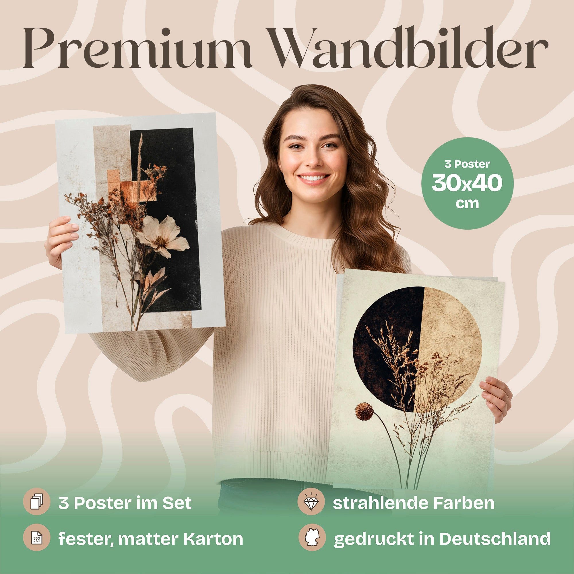ARTFAVES Bilder-Collage Poster Set Abstract Flower Art 1 I mehrteilige Bilderwand I Wandbilder, (Wandbilder modern, 3 St) – Bild 4 von 5