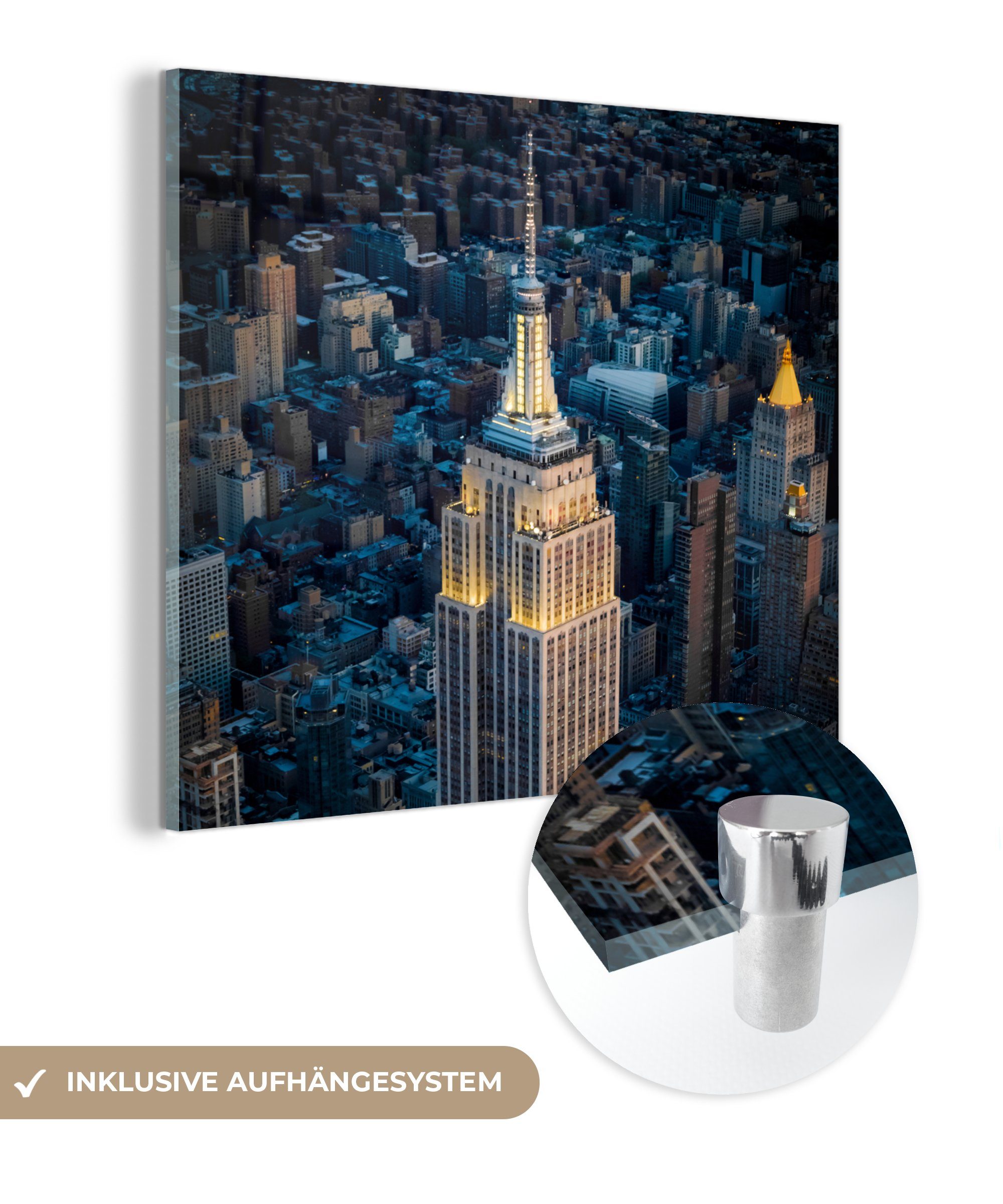MuchoWow Acrylglasbild Luftaufnahme des Empire State Building, (1 St), Glasbilder - Bilder auf Glas Wandbild - Foto auf Glas - Wanddekoration