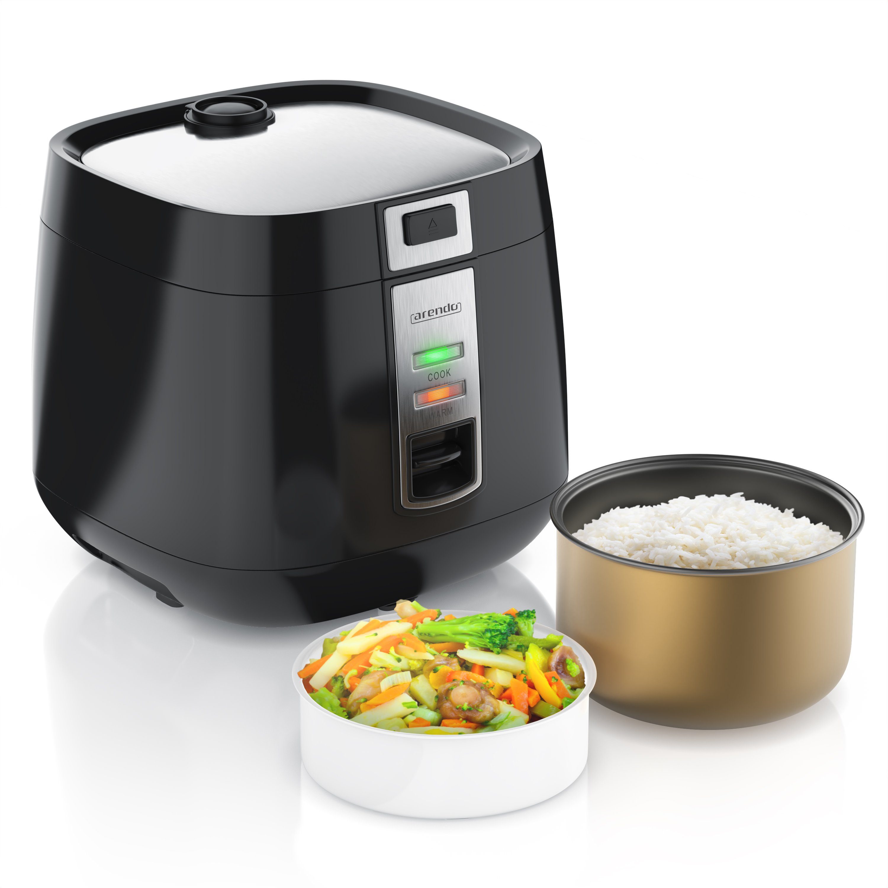 Arendo Reiskocher, 540 W, 1,4 L, Hitzeschutz, Dampfgareinsatz, Warmhaltefunktion, Dampfgarer