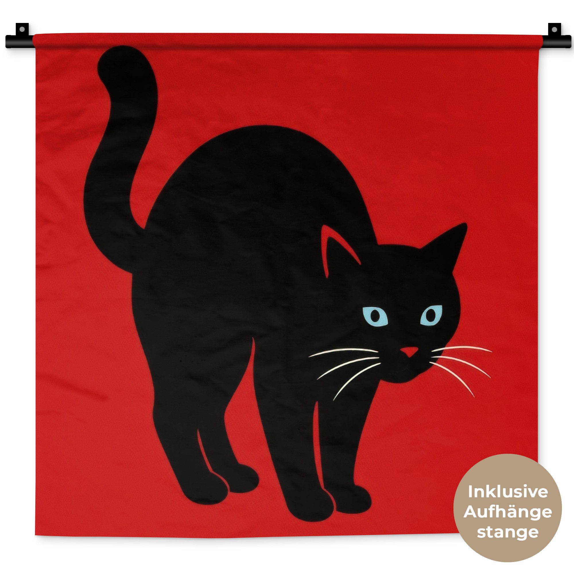 MuchoWow Wandteppich Katze - Schwarz - Schwanz, Quadratisch, Höhe: 3 mm, Wand Teppich, Deko für an den Wand, 60x60 cm