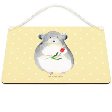 Mr. & Mrs. Panda Hinweisschild DIN A5 Chinchilla Blume - Gelb Pastell - Geschenk, Tür Schild, Gute L, (1 St), Langlebiger Druck