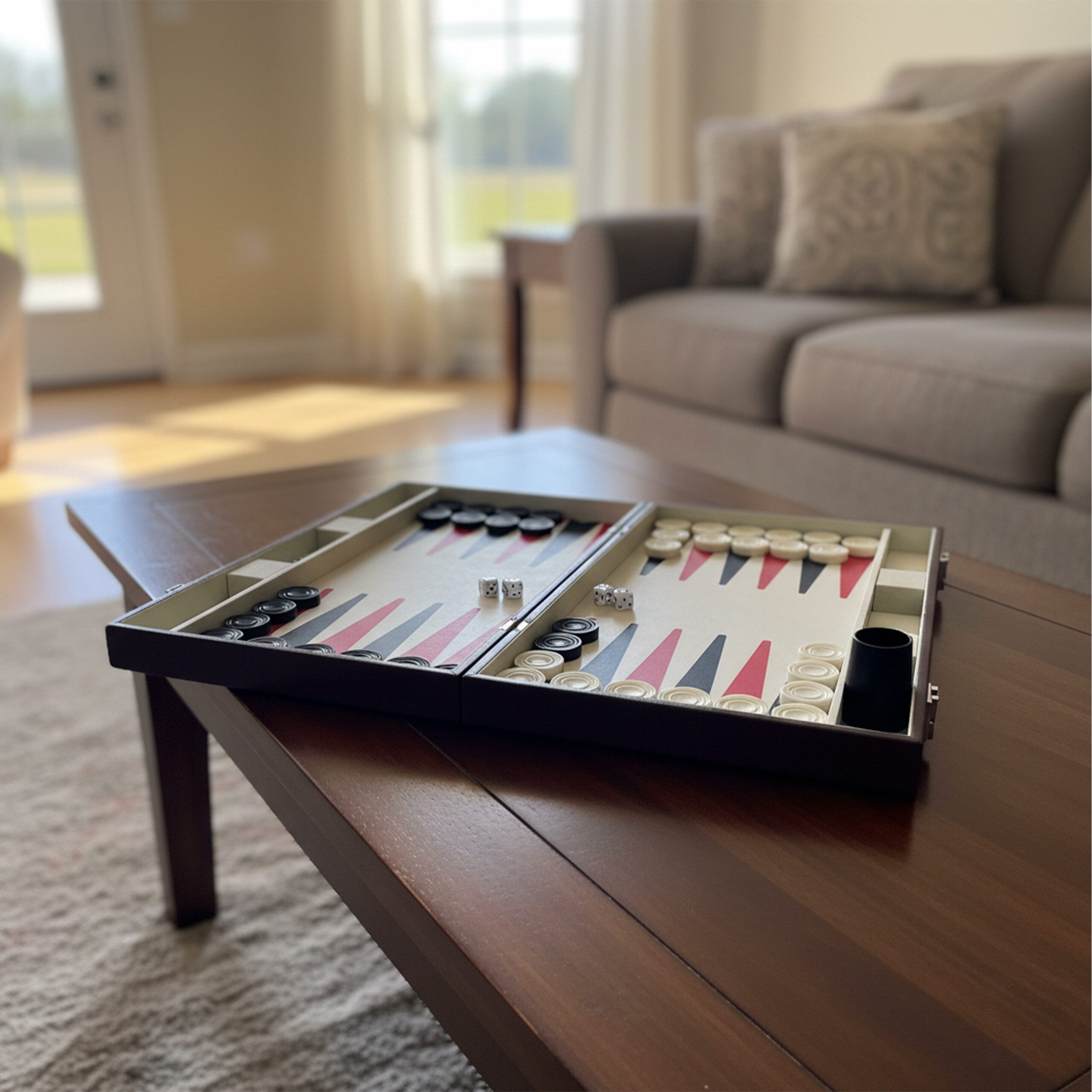 relaxdays Spiel Brauner Backgammon Koffer, Strategiespiel, braun