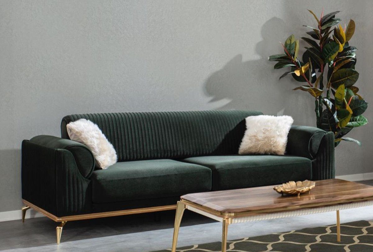 [Limitierte Anzahl] Casa Padrino - cm Edles / Sofa Art mit 230 Grün dekorativen Deco - Deco x Luxus Sofa Art 92 H. Sofa Braun Kissen x Möbel Wohnzimmer Luxus Gold 100 