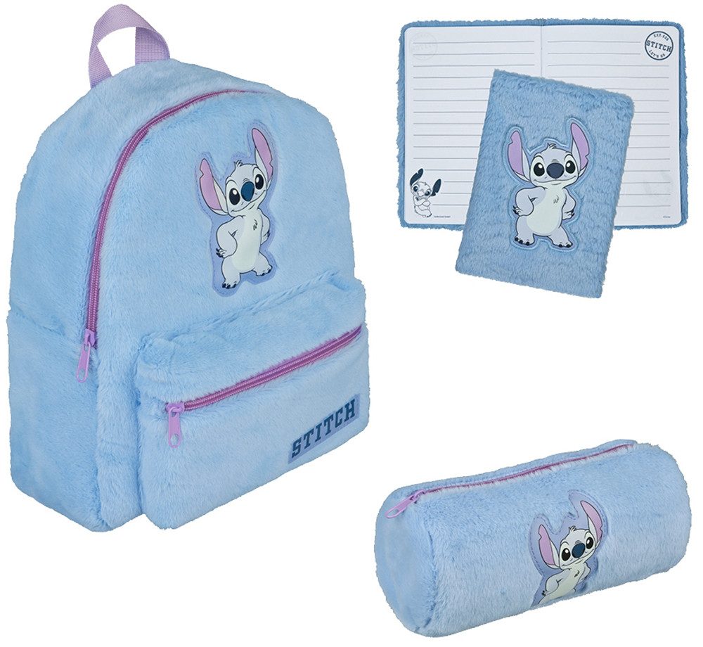 UNDERCOVER Kinderrucksack Stitch Plüsch (Set, 3-tlg), inklusive Schlampermäppchen und Notizbuch