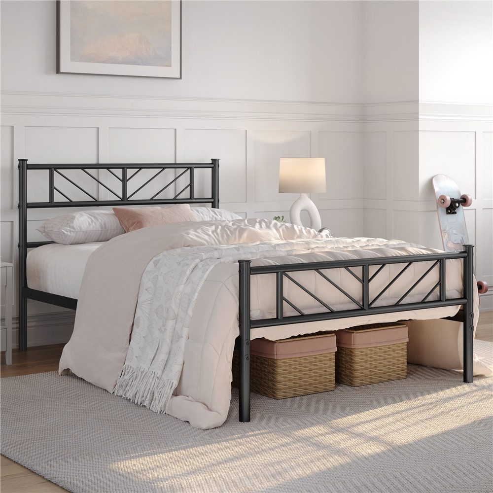 Yaheetech Metallbett Bettgestell 90x190/90x200/140x200cm, Minimalistischer Bettrahmen mit Kopfteil Gästebett mit Lattenrost