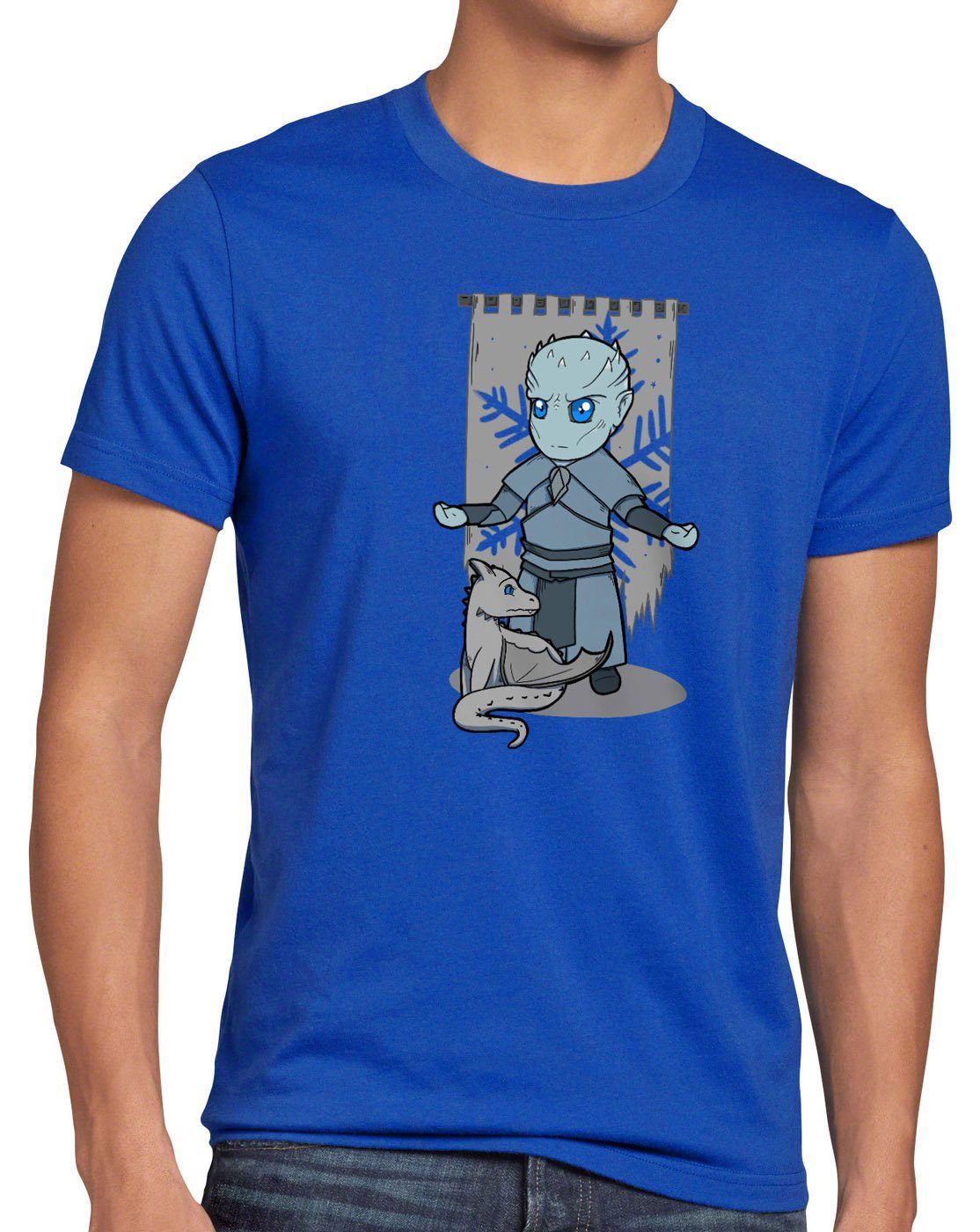style3 Print-Shirt Herren T-Shirt Chibi Nachtkönig weiße wanderer blau