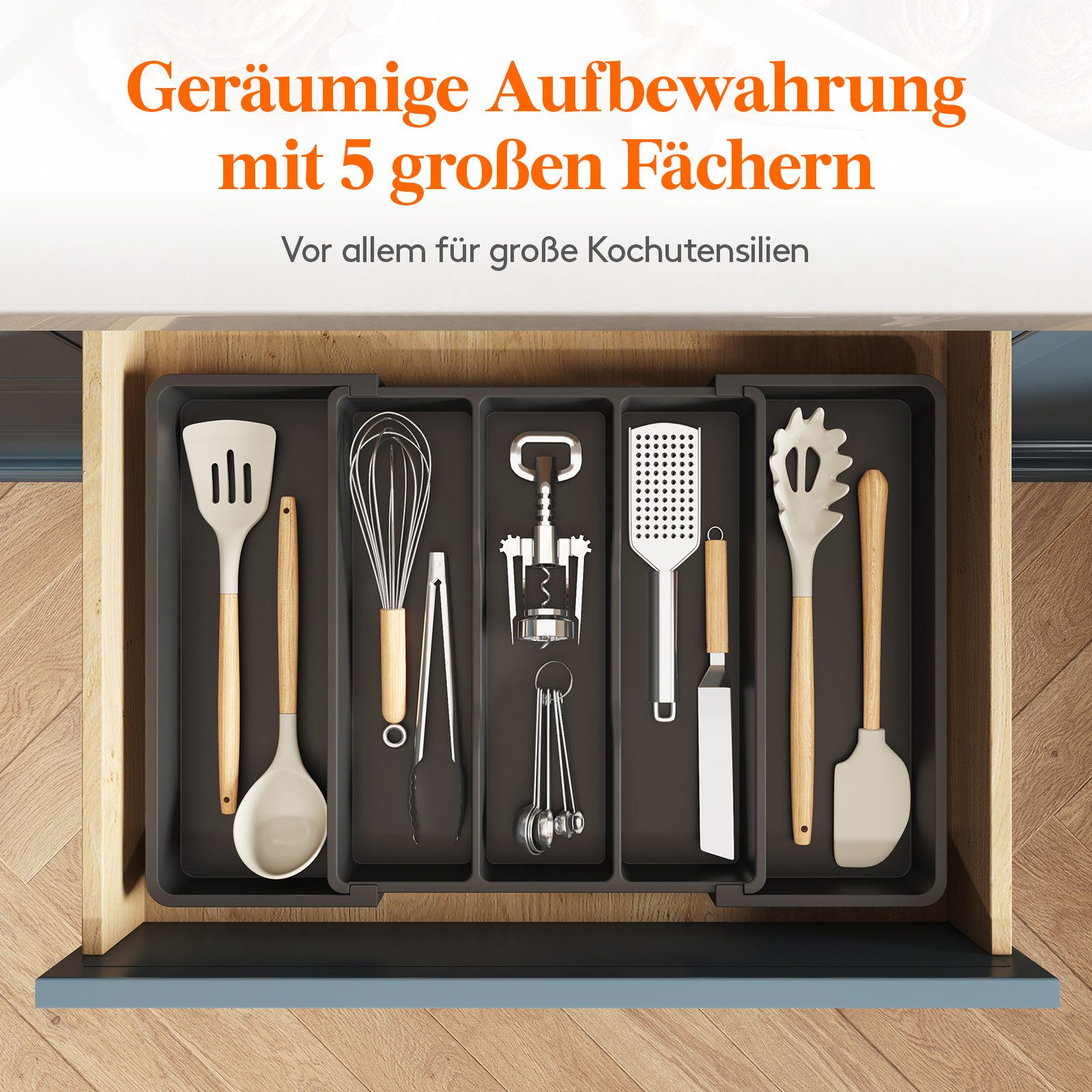 Lifewit Besteckeinsatz Verstellbarer Küchen Besteckeinsatz,erweiterbar bis 45 cm, Tiefe 35 cm (Set, 2 St., 1 x Besteckkasten), Einstellbar – Bild 3 von 5