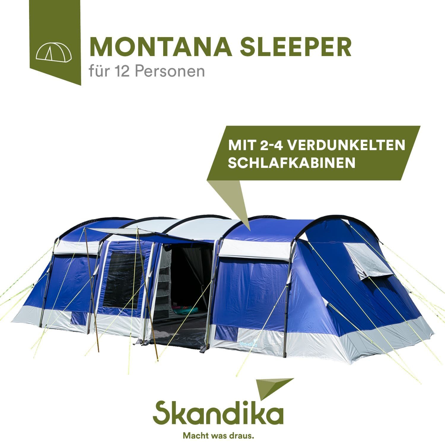 Skandika Tunnelzelt Montana 14 Sleeper Schlafkabinen Zelt, Schwarze Camping Technologie, Sleeper (blau)
