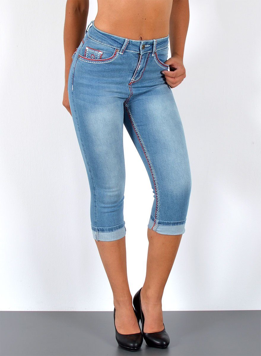 ESRA Caprijeans 3/4 Capri Jeans Damen High Waist weiße Naht Jeans Kontrastn günstig online kaufen