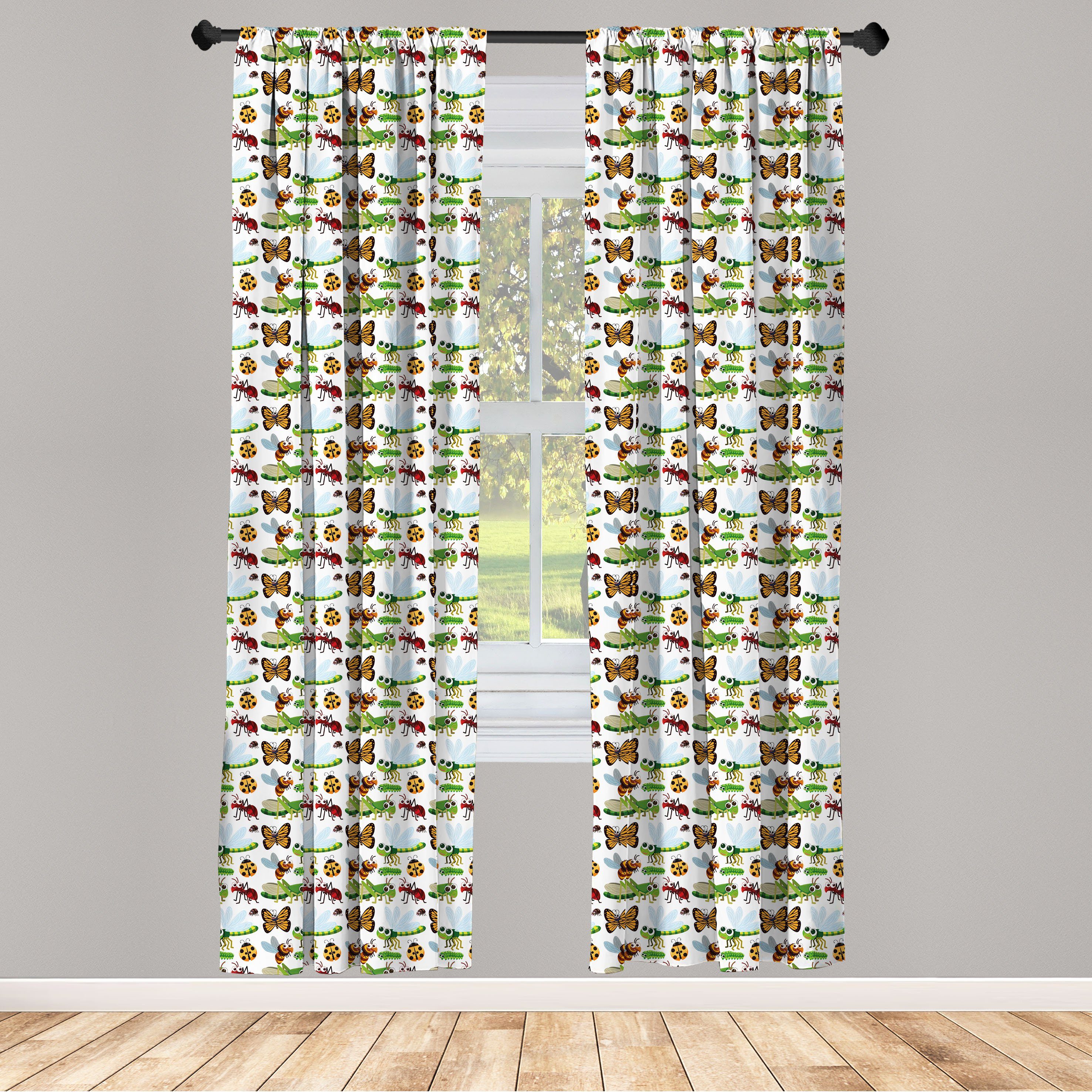 Gardine Vorhang für Wohnzimmer Schlafzimmer Dekor, Abakuhaus, Microfaser, Karikatur Fröhlich Insekten Charaktere