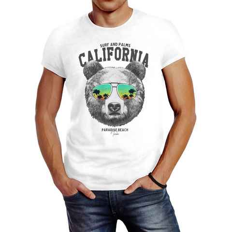 Neverless Print-Shirt Herren T-Shirt Löwe Bär Sonnenbrille Palmen Summer California Slim Fit Neverless® mit Print
