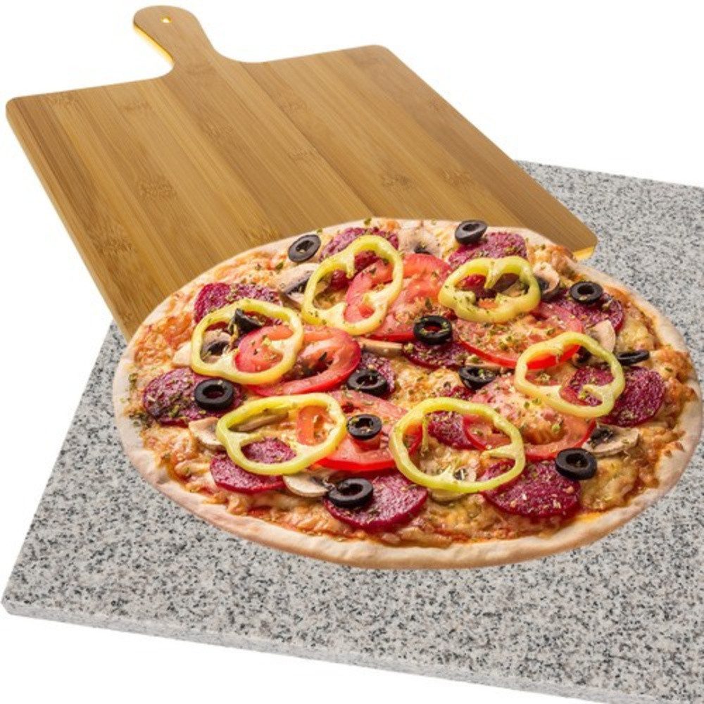 Ruhhy Pizzastein 2-in-1 Pizzabrett Ofenschaufel, Granit, (Spar-Set, 2-St., praktisch hochwertig), Anti-Rutsch-Aufkleber