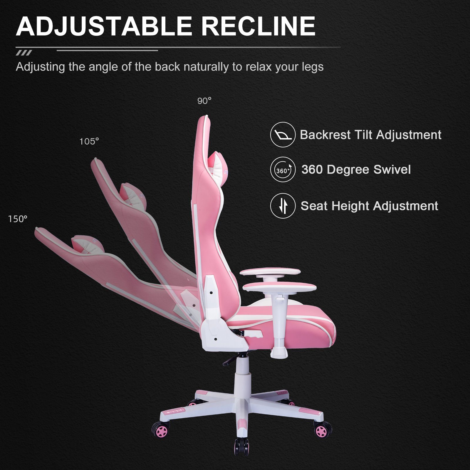supports the Ergonomische GTPLAYER Bürostuhl rosa und Nackenkissen, inkl. waist reclining Gaming-Stuhl Design The Lenden- function
