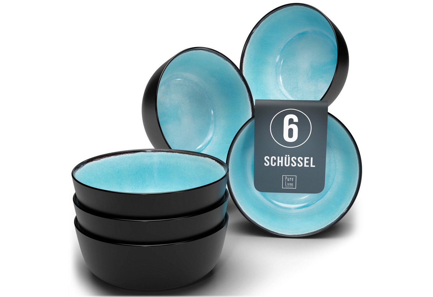 PURE LIVING INTERIOR DESIGN Geschirr-Set Ibiza, 6er-Set Müslischalen, 16 cm, Aquamarin (6-tlg), 6 Personen, Steingut
