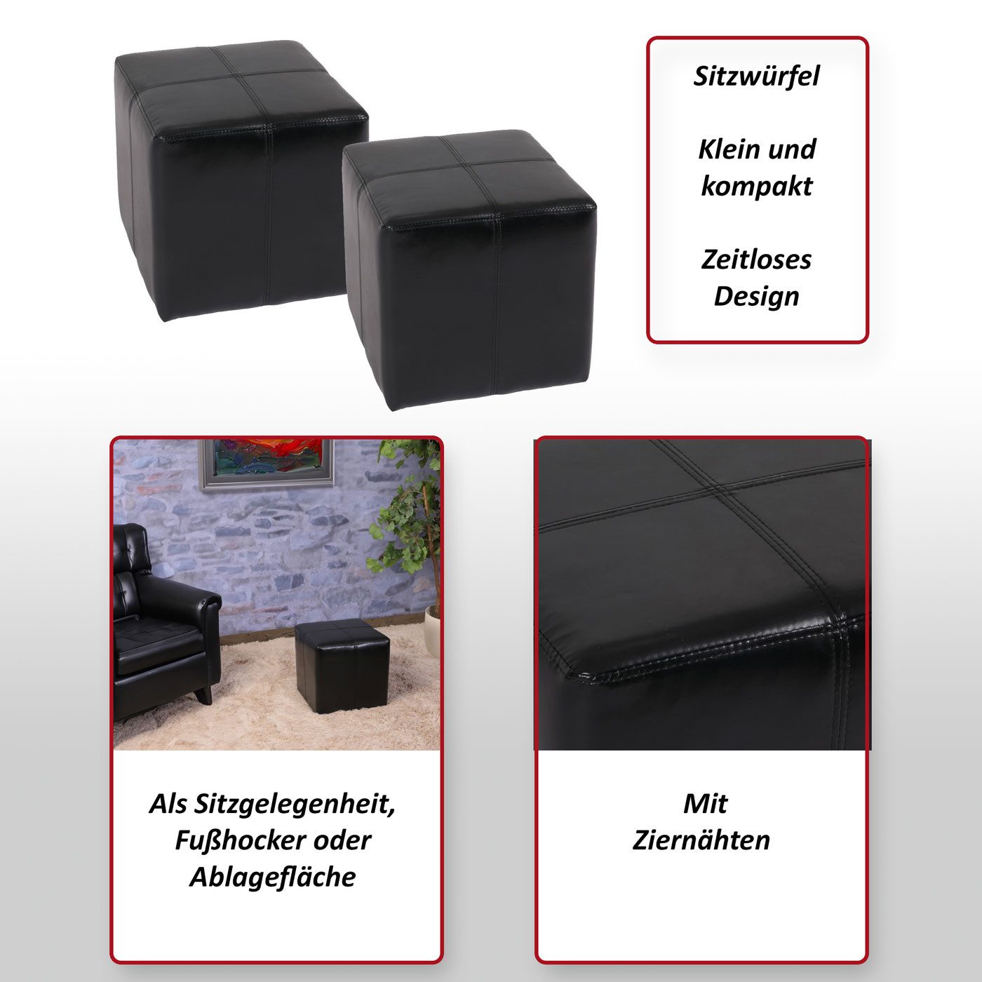 MCW Sitzwürfel Carrara-2 (Set, 2er), Praktisch, Fertig Montiert, Belastbarkeit ca. 150 kg