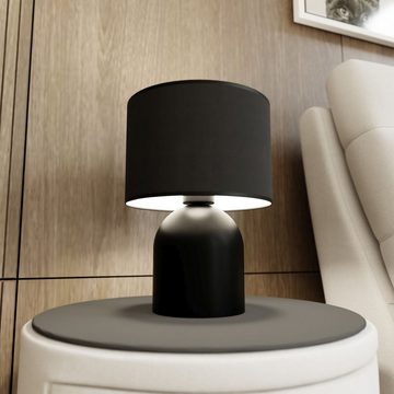 Licht-Erlebnisse Nachttischlampe CLARA, ohne Leuchtmittel, Stoff Metall E27 35 cm hoch Schwarz Weiß rund Modern Nachttischlampe