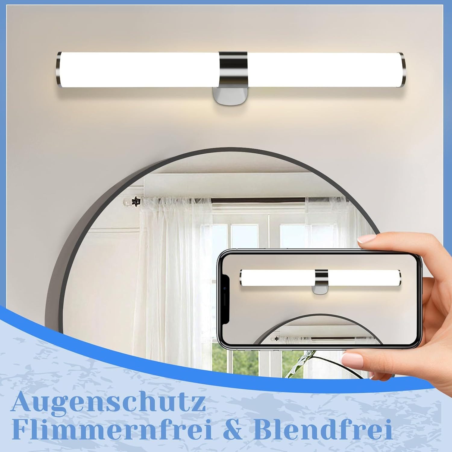 Nettlife LED Spiegelleuchte Bad Spiegellampe Badleuchte Chrom Wandlampe, LED fest integriert, Neutralweiß, Keller Küche – Bild 5 von 5