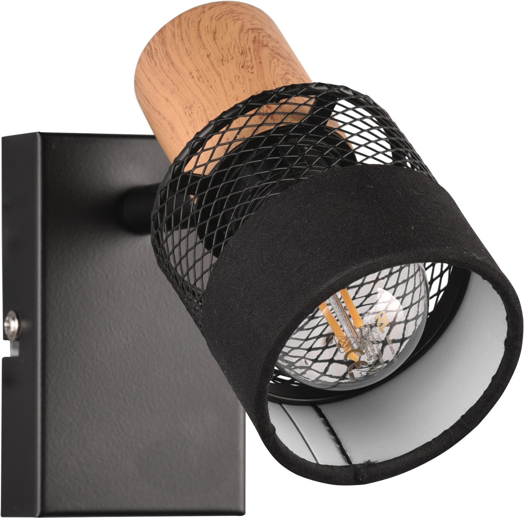 TRIO Leuchten Wandstrahler NANDINI, Spot 1-flammig exkl 1x E14 max 10W, flexibel drehbarer Spot, Leuchtmittel wechselbar, warmweiß - kaltweiß, Wandspot mit Schirm aus Holz, Stoff und Metall, Ø7cm Schirm