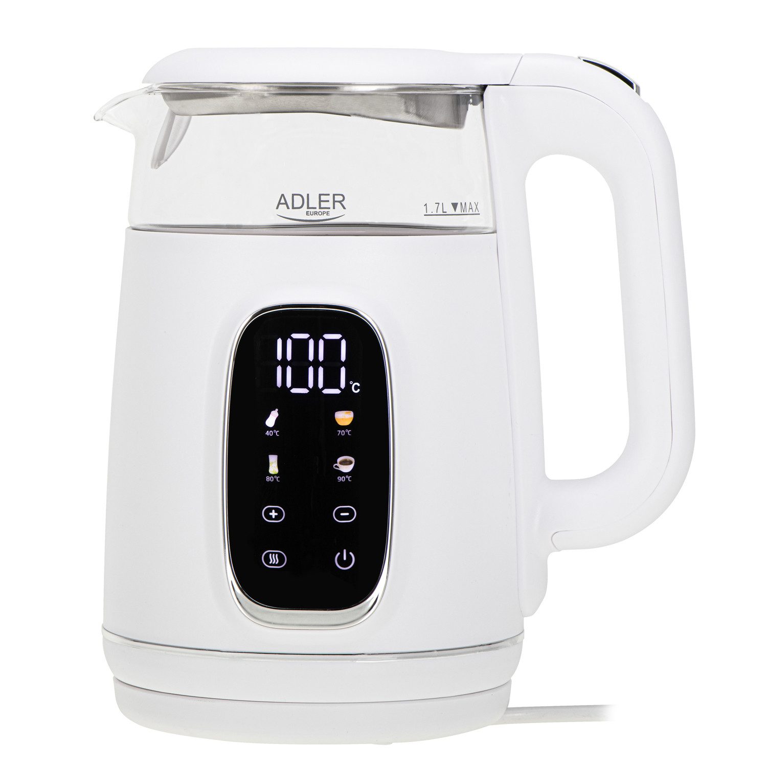 Adler Wasserkocher AD 1305ws Wasserkocher 1,7L mit Temperatureinstellung weiß / silber