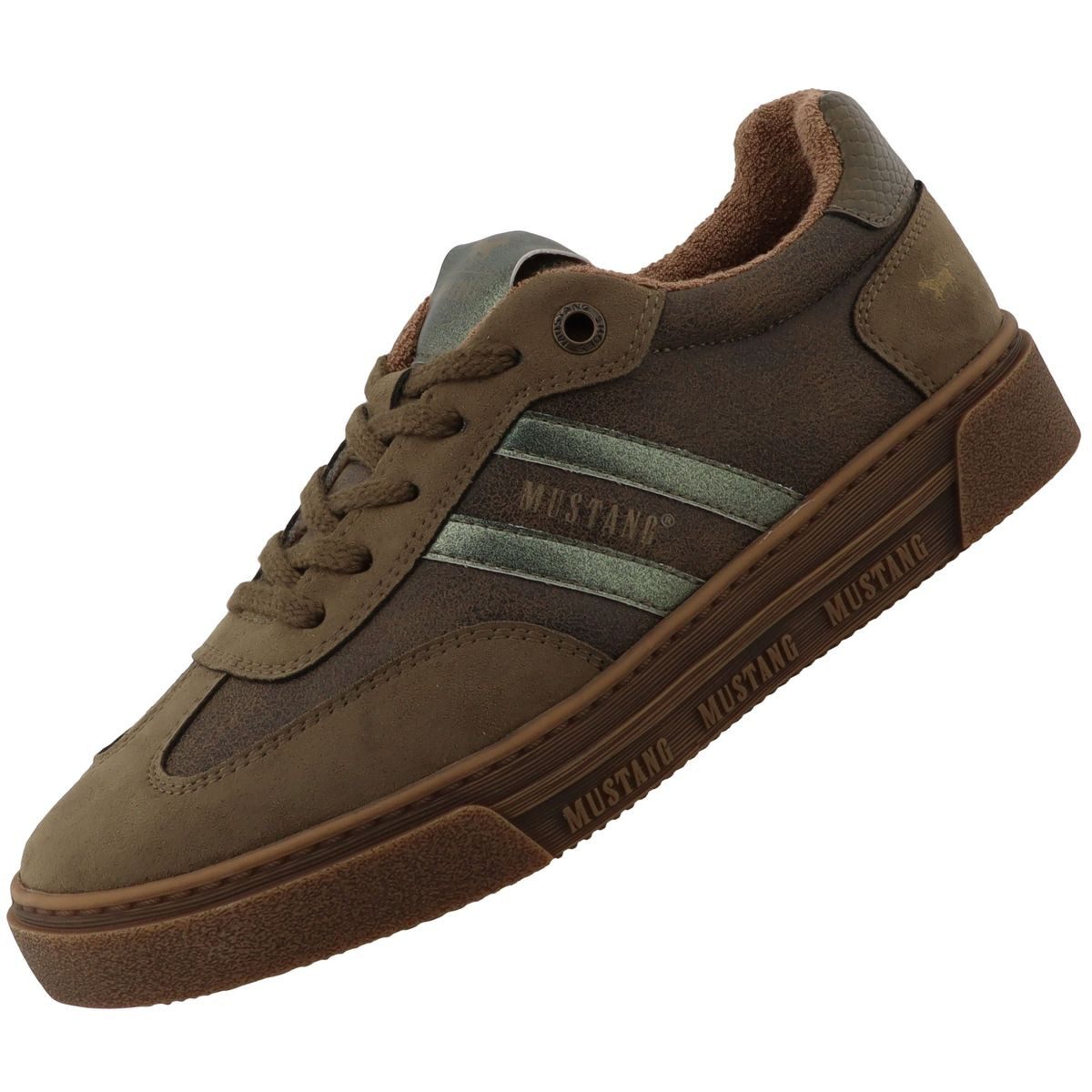 Mustang Shoes 15M0212001-olive Sneaker Retro-Schnürschuh mit geplostertem Schaftrand