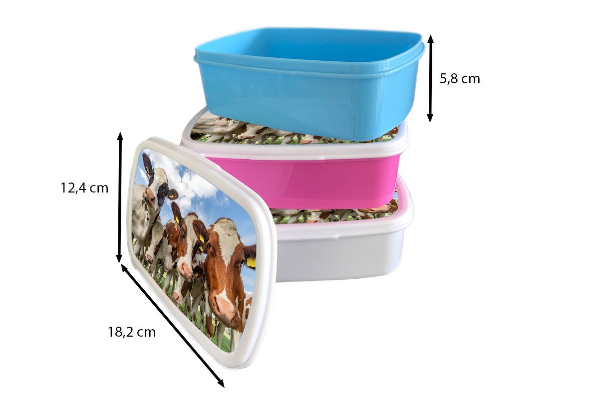 MuchoWow Lunchbox Kühe - Tiere Natur, Kinder für Jungs - weiß Wiese und Kunststoff, Brotdose, Brotbox Erwachsene, und Mädchen für - (2-tlg)