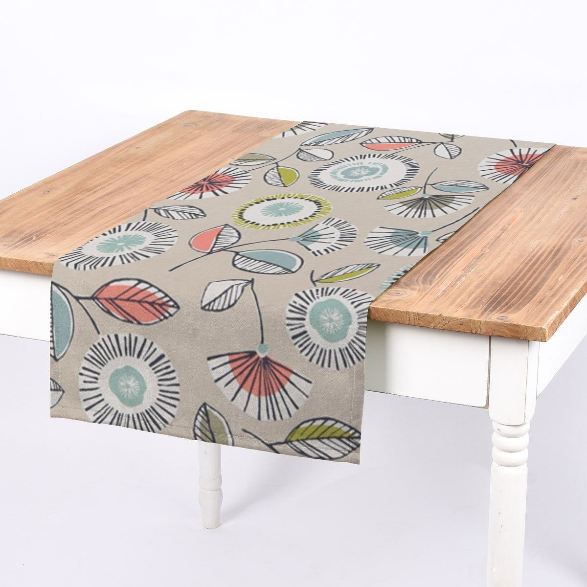 Tischläufer abstrakt grau Tischläufer SCHÖNER beige LEBEN. weiß bunt, LEBEN. SCHÖNER Blumen handmade