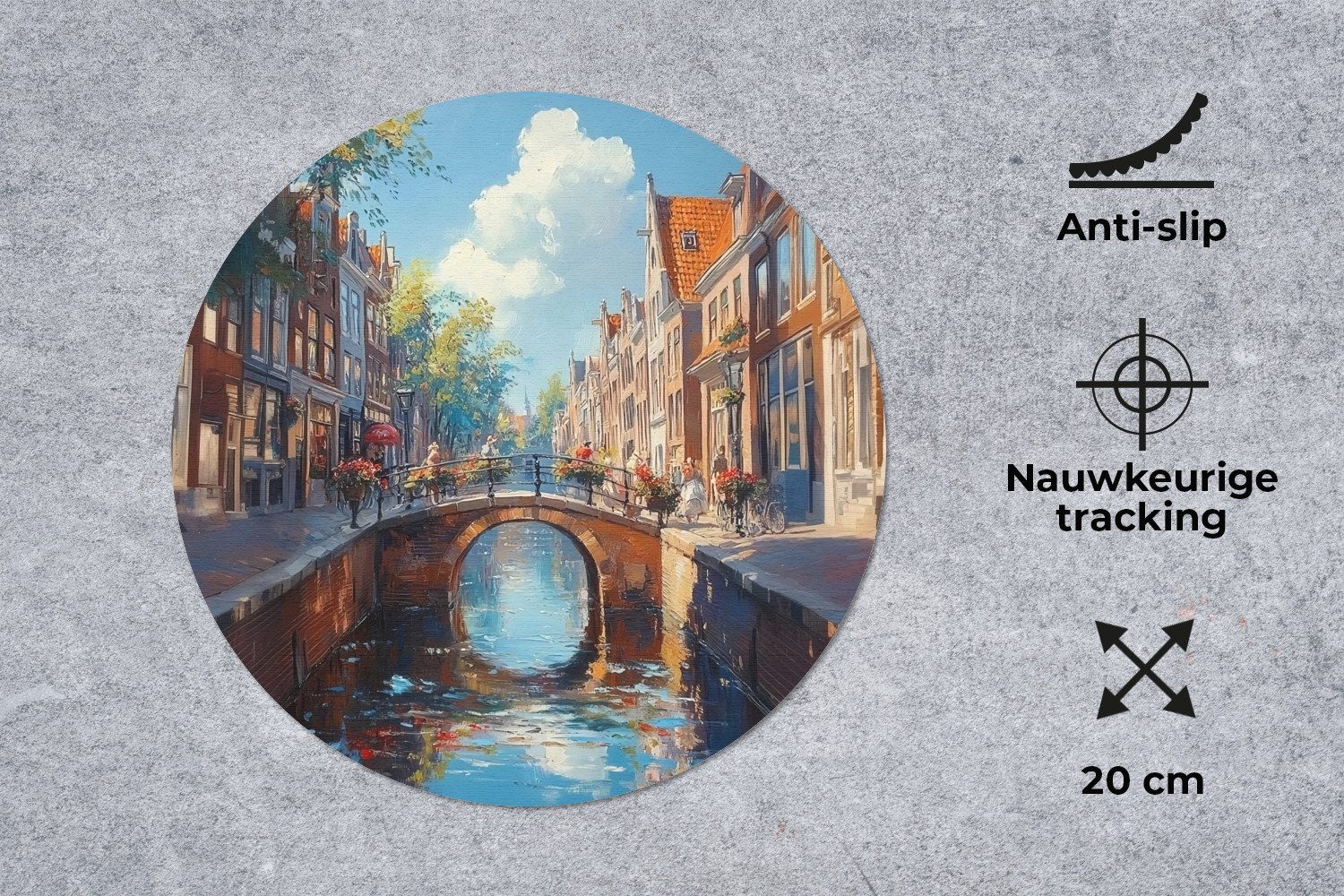 MuchoWow Mauspad Stadt - Graben - Sonne - Radfahren (1-St), Büro für Tastatur und Maus, Mousepad Gaming, Rund 20x20 cm