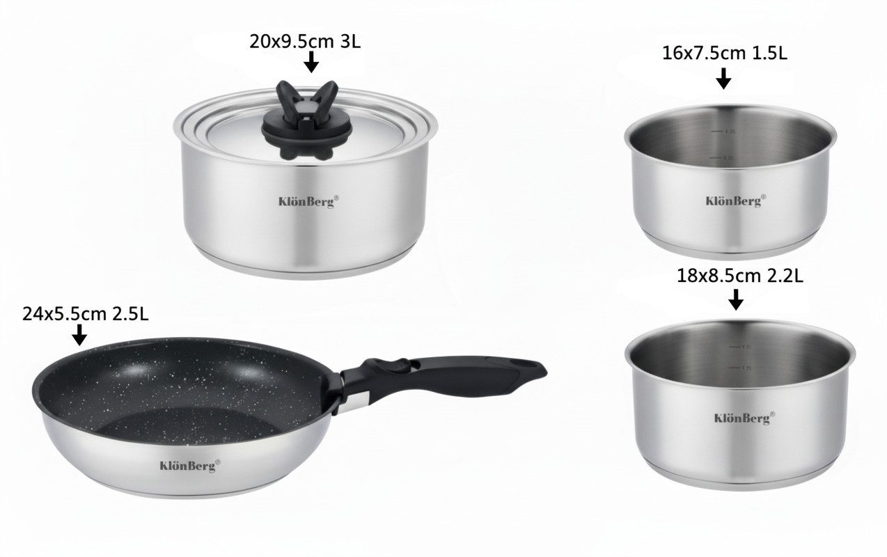 KlönBerg Topf-Set Eleganz & Qualität – Edelstahl-Kochset für jede Küche, Edelstahl 18/10, Edelstahl (Spare Platz, koche vielseitig und genieße höchste Qualität – das Ingenio Emotion Set ist dein perfekter Küchenbegleiter!, 6-tlg., Tolles Set aus Kasserollen und Pfanne in höchster Qualität)