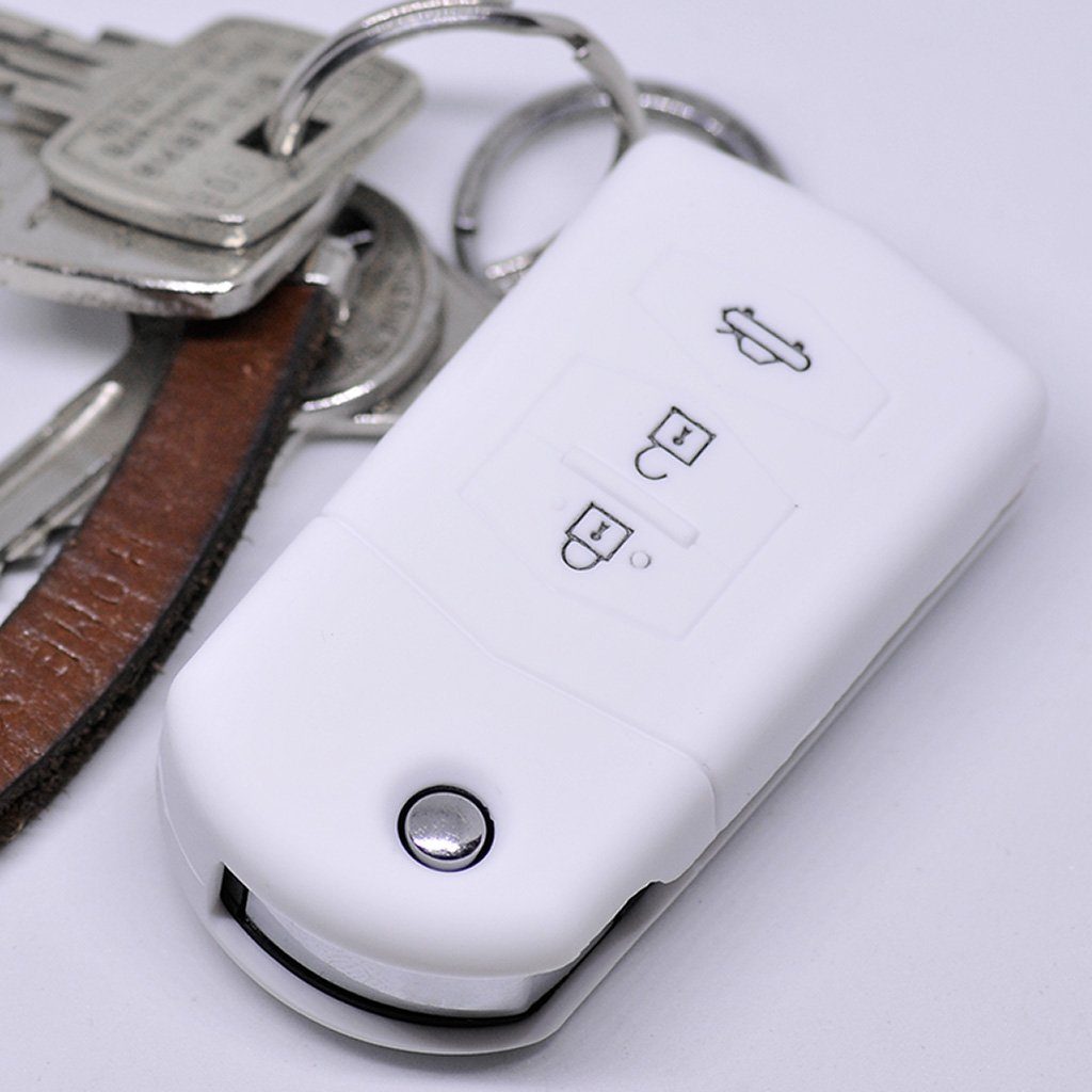 mt-key Schlüsseltasche Autoschlüssel Softcase Silikon Schutzhülle Weiß, für Mazda CX-5 2 3 4 5 6 RX-8 3 Tasten Klappschlüssel