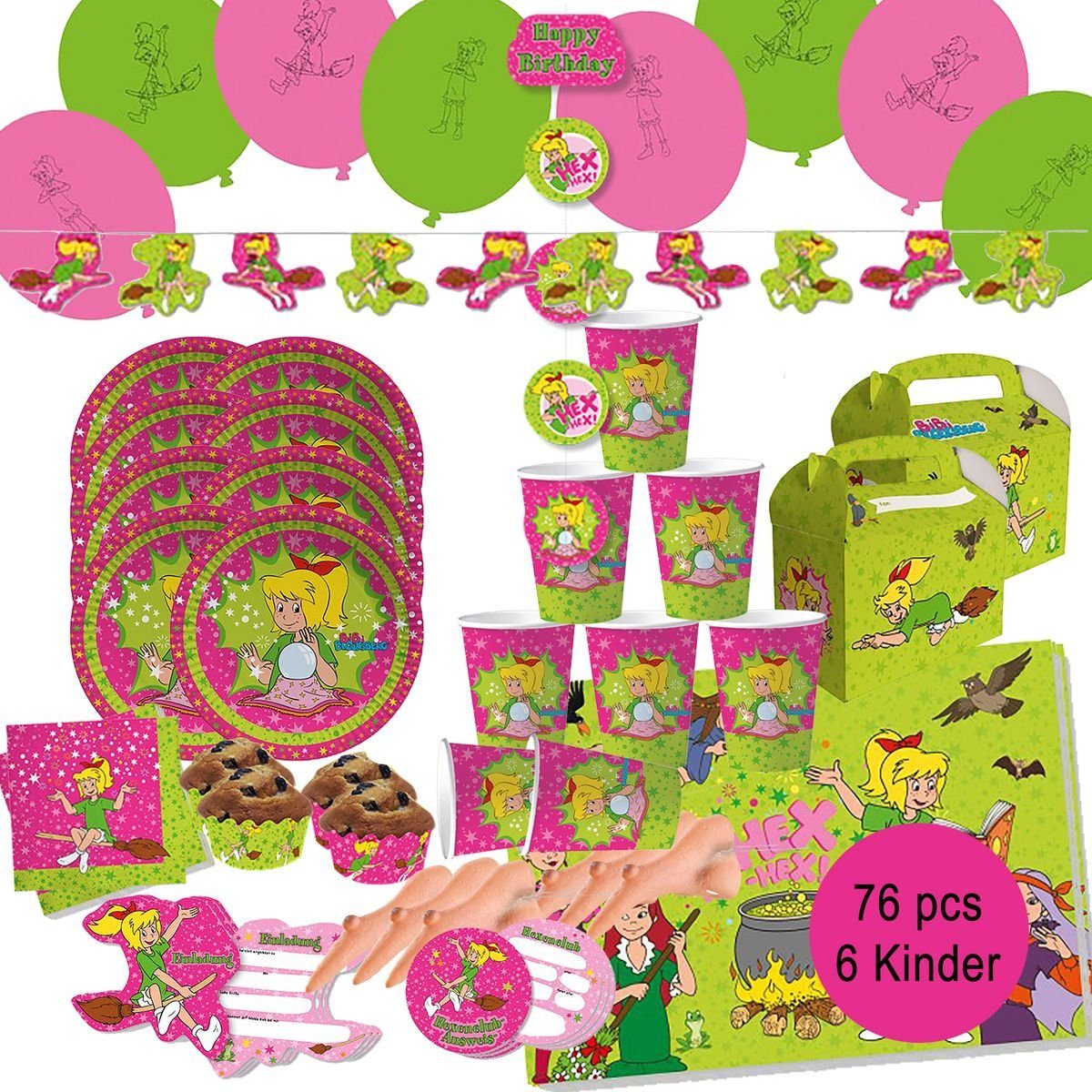 dh konzept Papierdekoration Bibi Blocksberg XXL Partyset für Kindergeburtstag