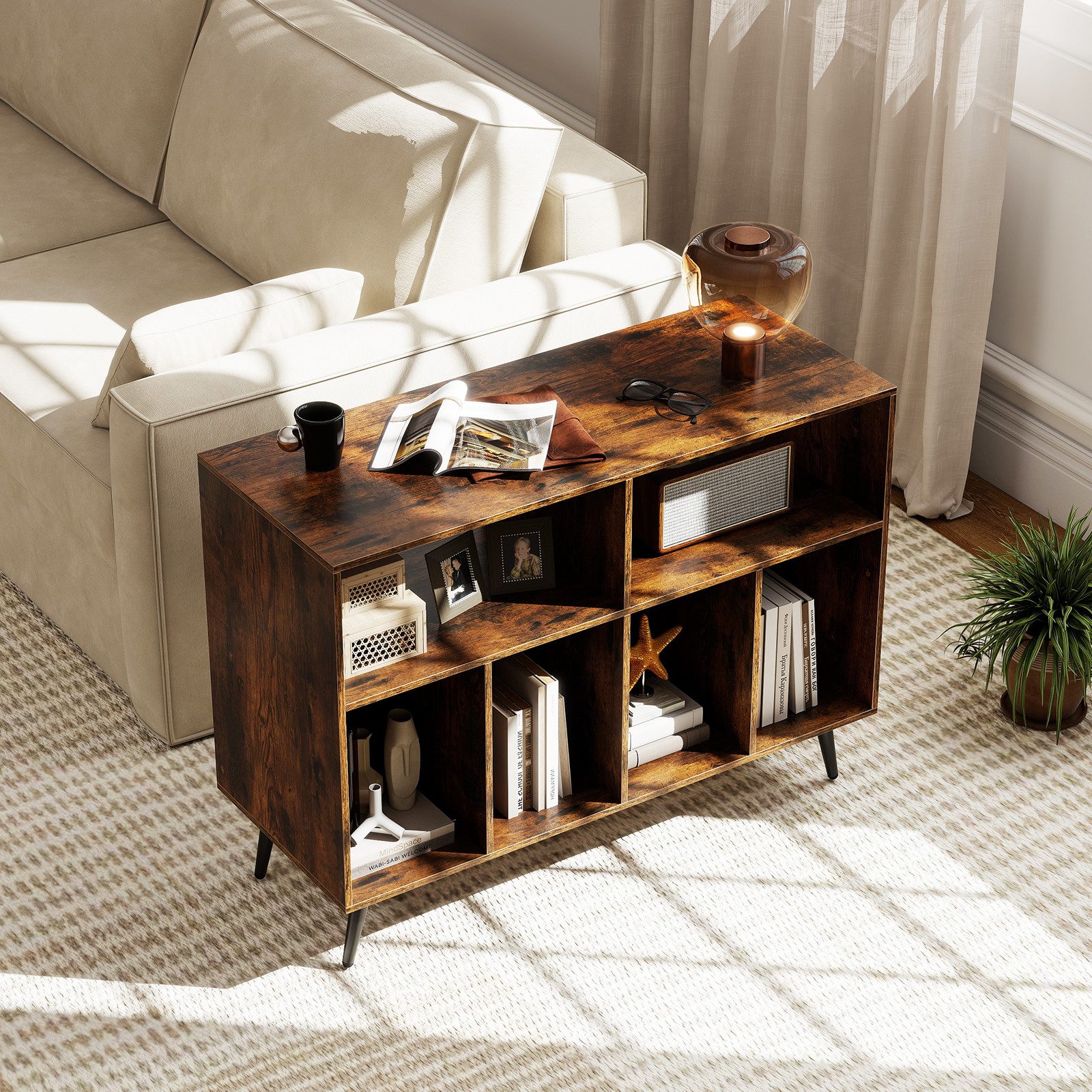 COSTWAY Sideboard, Plattenspielerständer Holz 100x40x74,5cm günstig online kaufen