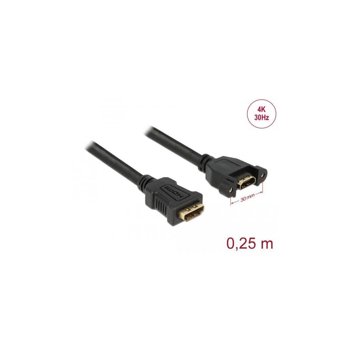 Delock Kabel HDMI-A Buchse > HDMI-A Buchse zum Einbau 4K 30 Hz 0,25 m Computer-Kabel, HDMI, HDMI