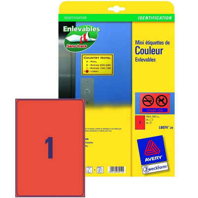 Avery Zweckform Etiketten 20x Etiketten Wiederablösbar DIN A4 Rot, Selbstklebend Hinweis-Schilder Warn-Aufkleber für A4 Drucker