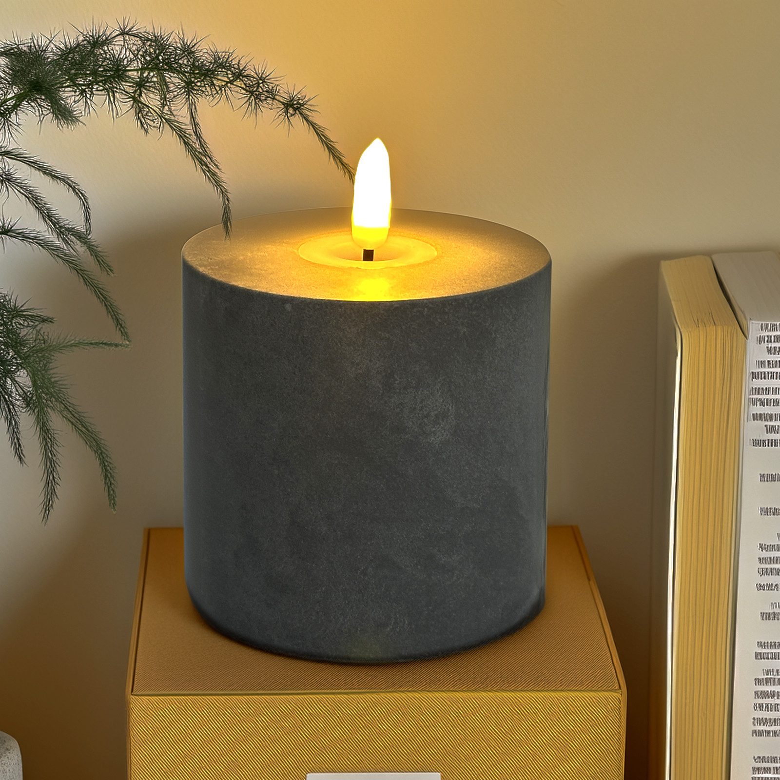 Marrakesch Orient & Mediterran Interior LED-Kerze 2er Set Moderne LED-Kerze Samod rund modern Zement Look in Grau 11 cm (2-tlg), Handarbeit
