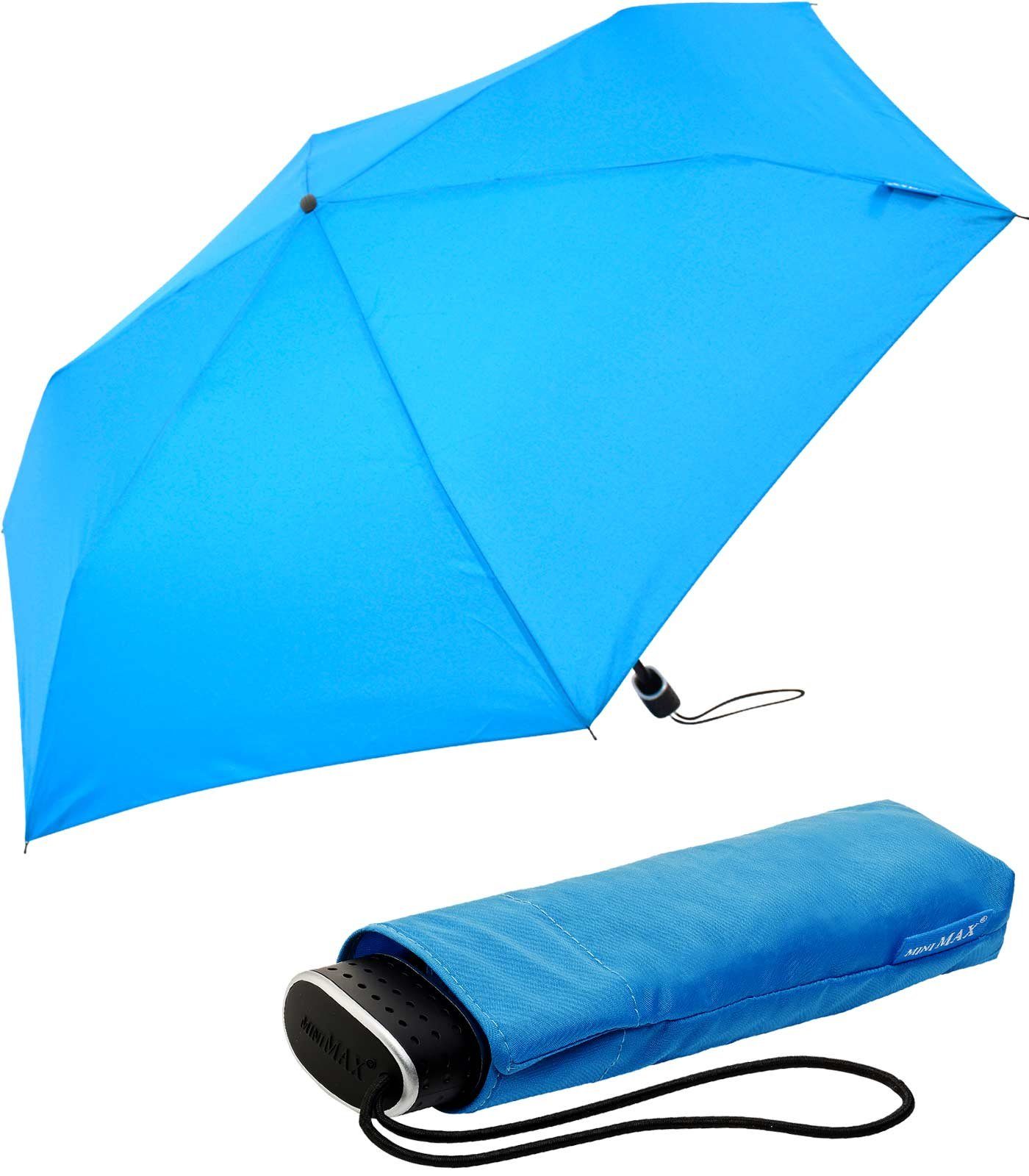 Impliva Taschenregenschirm miniMAX® Flat leichter flacher Schirm, perfekt für das Reisegepäck hellblau