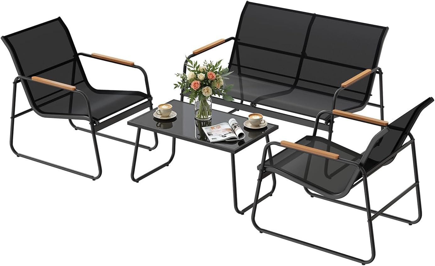 Woltu Gartenlounge-Set, (4-tlg), Gartenmöbel-Set, 1 Tisch & 1 Zweisitzer-Sofa & 2 Sessel, Wetterfest